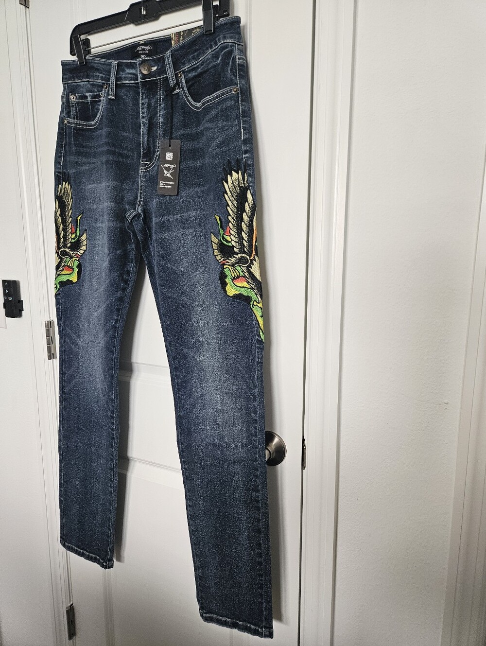 NWT Ed Hardy Eagle Snake Slim Straight Y2K Med Blue Denim Jeans Mens Size 30